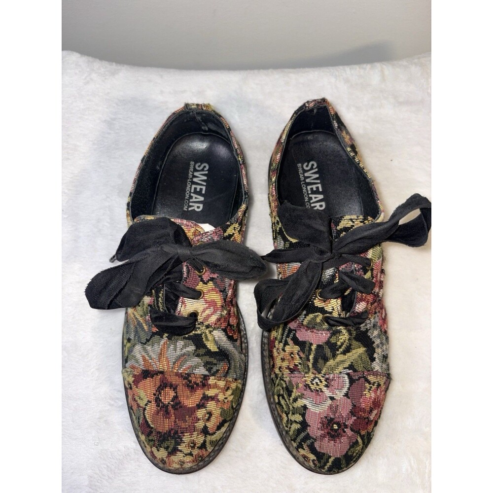 Vintage Swear London Charlotte 1 Floral Tapestry Lace-up Shoes Sz 37